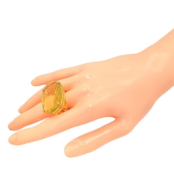 Bounkit Large Cocktail Ring Sz. 8 Oval Lemon Quartz Statement Art Deco Gemstone - Picture 6 of 14